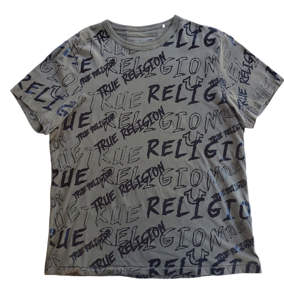 True Religion Other - True Religion Logo Mania Tee Shirt Graphic Logo Print Green Black Size XL.
